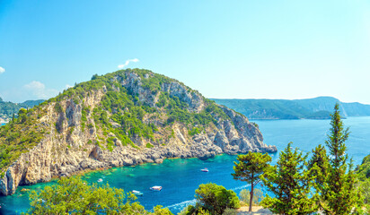 Obraz premium Exotic sea view. Paleokastritsa bay on Corfu island, Greece 