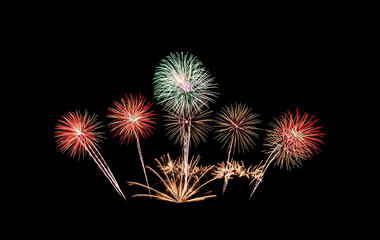 Fototapeta premium Colorful fireworks celebration and anniversary on night sky background..