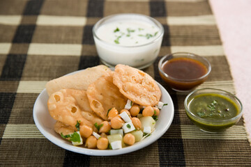 Indian Chaat Dahi Bhalle & Papdi with Curd and Sweet Sauce