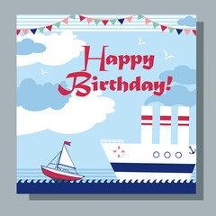 Congratulation Happy Birthday card with marine motives