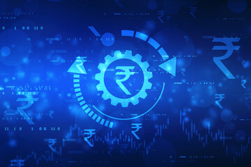Obraz premium Growth of Indian stock market, Stock market graph. Abstract finance background, Stock market chart, Indian Rupee symbol on financial Background