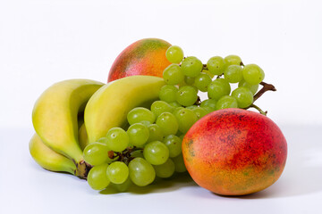 Assortment of exotic fruits on a white background. The concept of a healthy lifestyle.
