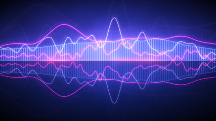 Neon sound waves 3D render illustration