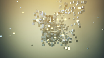 Chaotic bundle of cubes 3D rendering