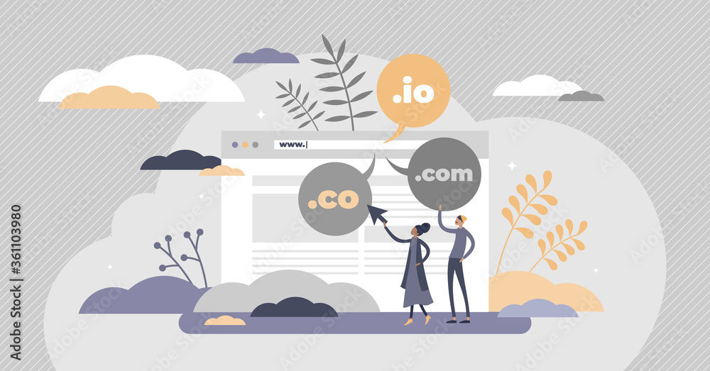 Wall mural domain name as web server website address extension flat tiny person concept