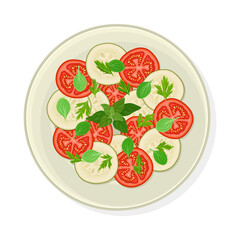 Vegetable Cuts Arranged with Kitchen Herbs or Greenery Vector Illustration