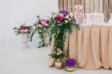 bouquet of flowers on a wooden table