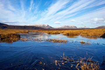 Iceland blue ice cold volcanic hills landscape mountain panorama summer scenic beautiful islandic nature outdoor