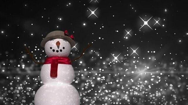 White sparkles and glowing spots moving against snowman 