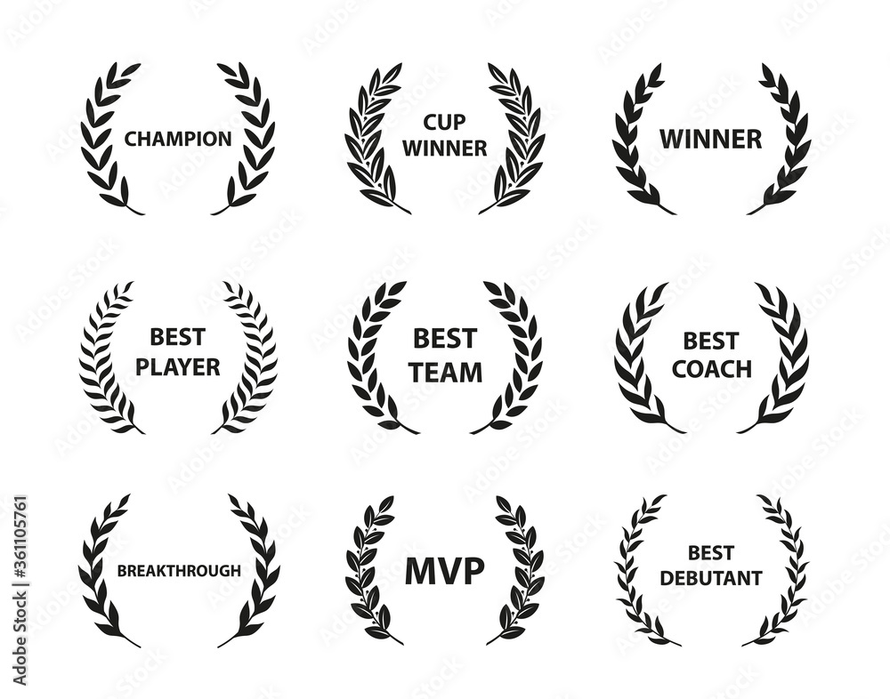Wall mural sport awards and best nominee award wreaths on white background.