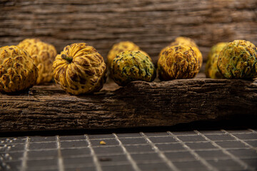 Ripe and yellow natural araticum (Annona crassiflora) fruits