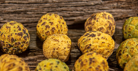 Ripe and yellow natural araticum (Annona crassiflora) fruits