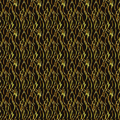 Dark brown, classic seamless pattern, ornament with golden abstract lace, modern background for your design.
