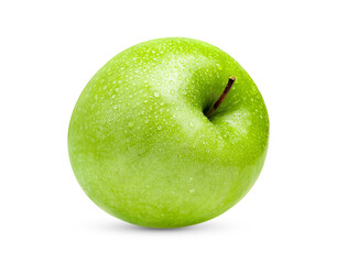 Green apple with water drop on a white background