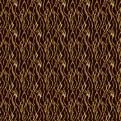 Dark brown, classic seamless pattern, ornament with golden abstract lace, modern background for your design.