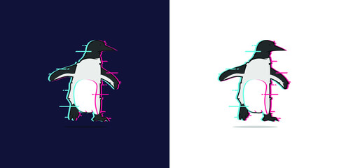 Silhouette Of Penguin Vector Effect Glitch for wallpaper, logo, web design, icon, t-shirt design.
