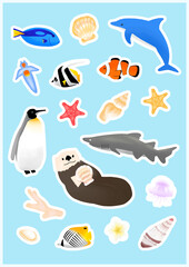 夏　魚　海の生物　イラストセット