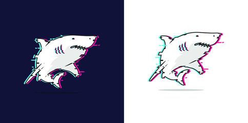Silhouette Of Shark Vector Effect Glitch for wallpaper, logo, web design, icon, t-shirt design.