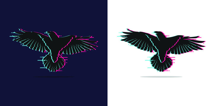 Silhouette Of Raven Vector Effect Glitch for wallpaper, logo, web design, icon, t-shirt design.