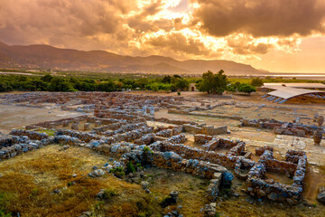 Aerial view of the ruins of the Minoan palace in Malia, Crete, Greece