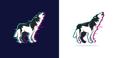 Silhouette Of Wolf Vector Effect Glitch for wallpaper, logo, web design, icon, t-shirt design.
