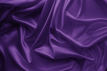 Beautiful elegant wavy violet purple satin silk luxury cloth fabric texture with violet background design. Card or banner. 
