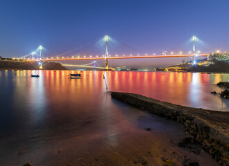 Ting Kau Bridge and Tsing Ma Bridge in Hong Kong at dusk