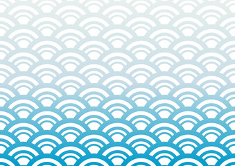 青海波の水色系グラデーション和柄パターン　線幅の変化する大きめの模様