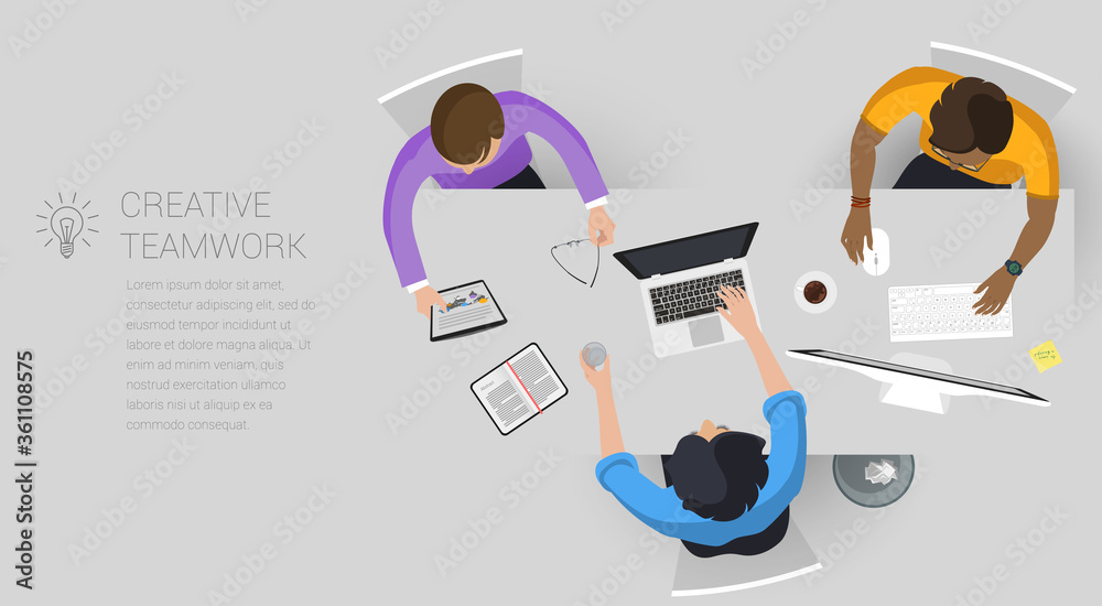 Wall mural flat design web page concept for creative business process and business strategy, teamwork. trendy v
