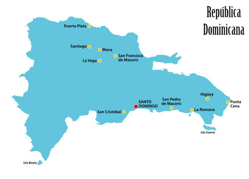 Vector map of the Dominican Republic with main cities