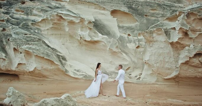 Beautiful couple very romantic feeling excited in amazing landscape view they feeling in love