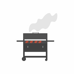 Cartoon vector illustration of grill with steaks