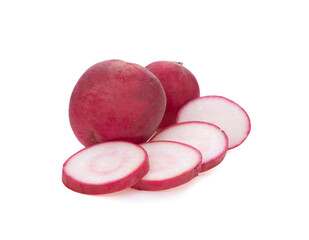 Red radish with slices isolated on white background