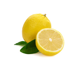 Lemon fruit and a half isolated on white background