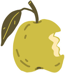 Bitten apple clipart set hand drawn childish flat style isolated on white background.