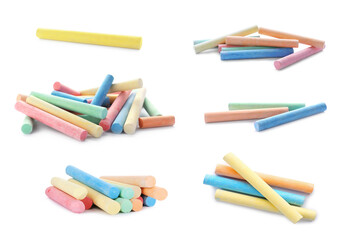 Obraz premium Set with colorful pieces of chalk on white background