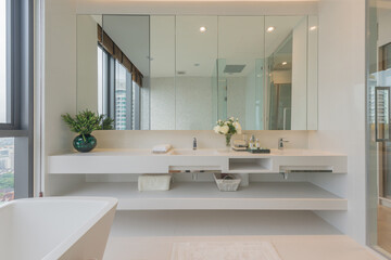 Luxury bathroom bright colors in apartment 