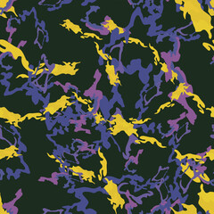 Fototapeta na wymiar Urban camouflage of various shades of green, violet and yellow colors