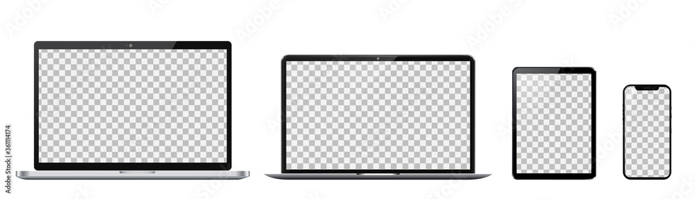Poster Set of fore technology devices with empty display - for stock