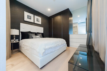 Bright Interior of cozy bedroom in modern design
