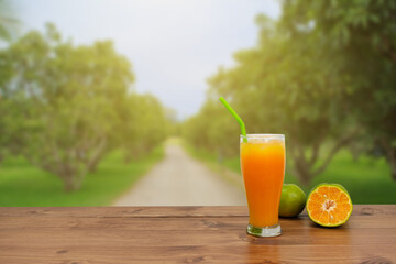 Orange juice on wood.