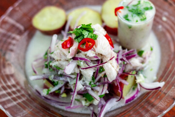 traditional Peruvian dish Ceviche with sweet potatoes
