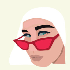 young and stylish girl, in glasses, in profile, vector illustration, model