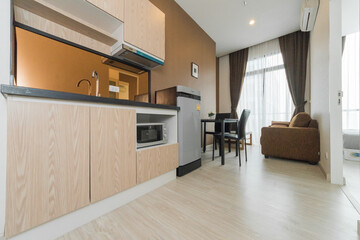 Modern kitchen interior with electric and microwave oven