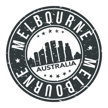 Melbourne Australia Oceania Stamp Logo Icon Symbol Design Skyline City.