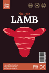 Vector lamb packaging or label. Sheep icon. Lamb meat texture. Butcher's shop design elements