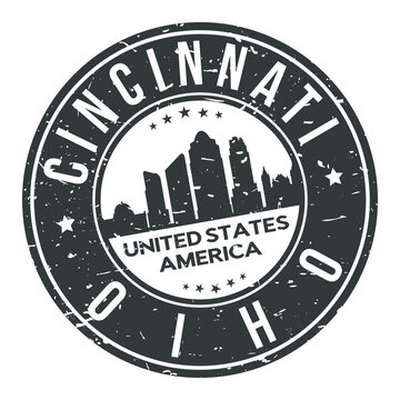 Cincinnati Ohio USA Stamp Logo Icon Symbol Design Skyline City.