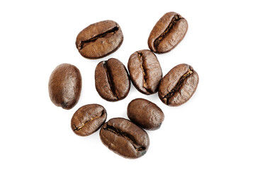 Roasted coffee beans isolated on white background