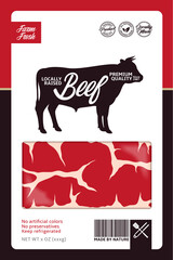 Vector beef packaging or label design concept. Bull silhouette. Meat beefsteak texture. Butcher's shop or cattle farming design elements