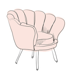 pink armchair vector illustration. hand drawn chair in sketchy style.	